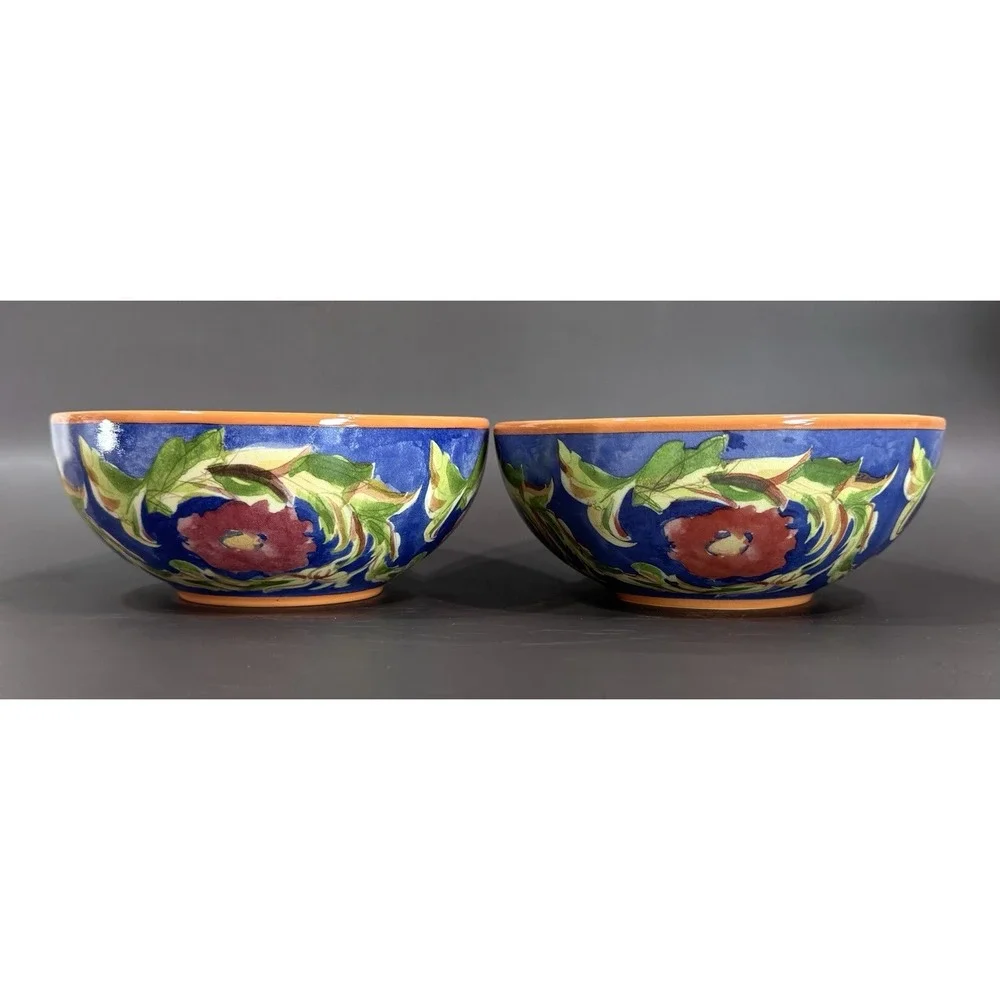 Pfaltzgraff Villa della Luna Fleur Soup Cereal Bowls Set 2 2004 Blue Orange Y2K